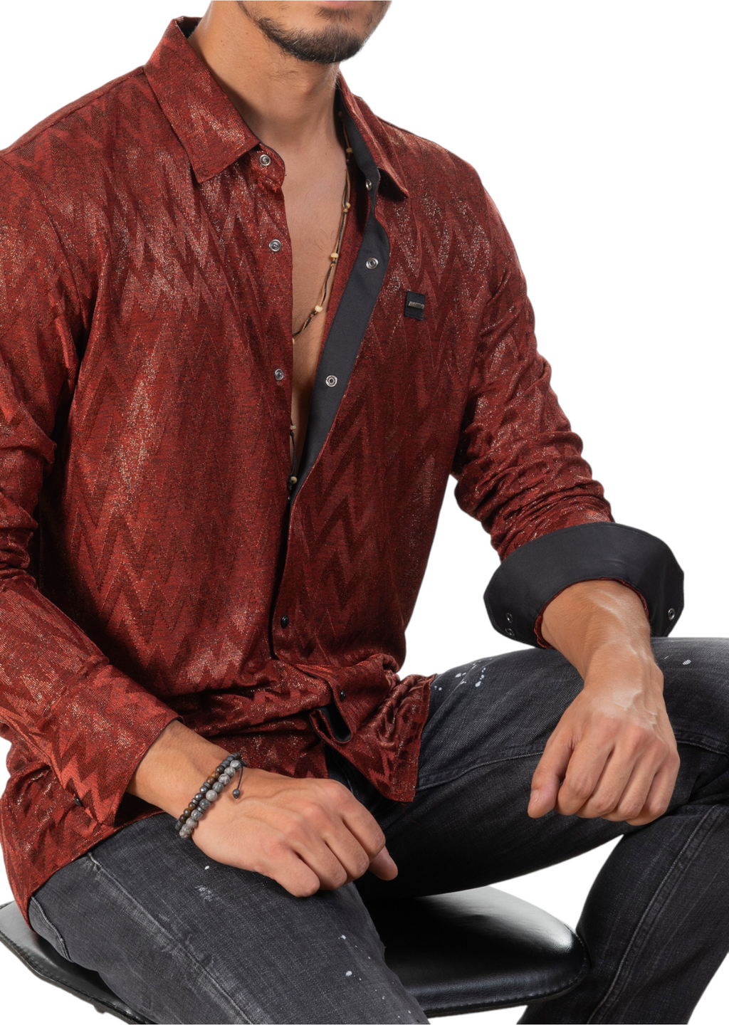 Chimney Red Knit Jacquard Shirt