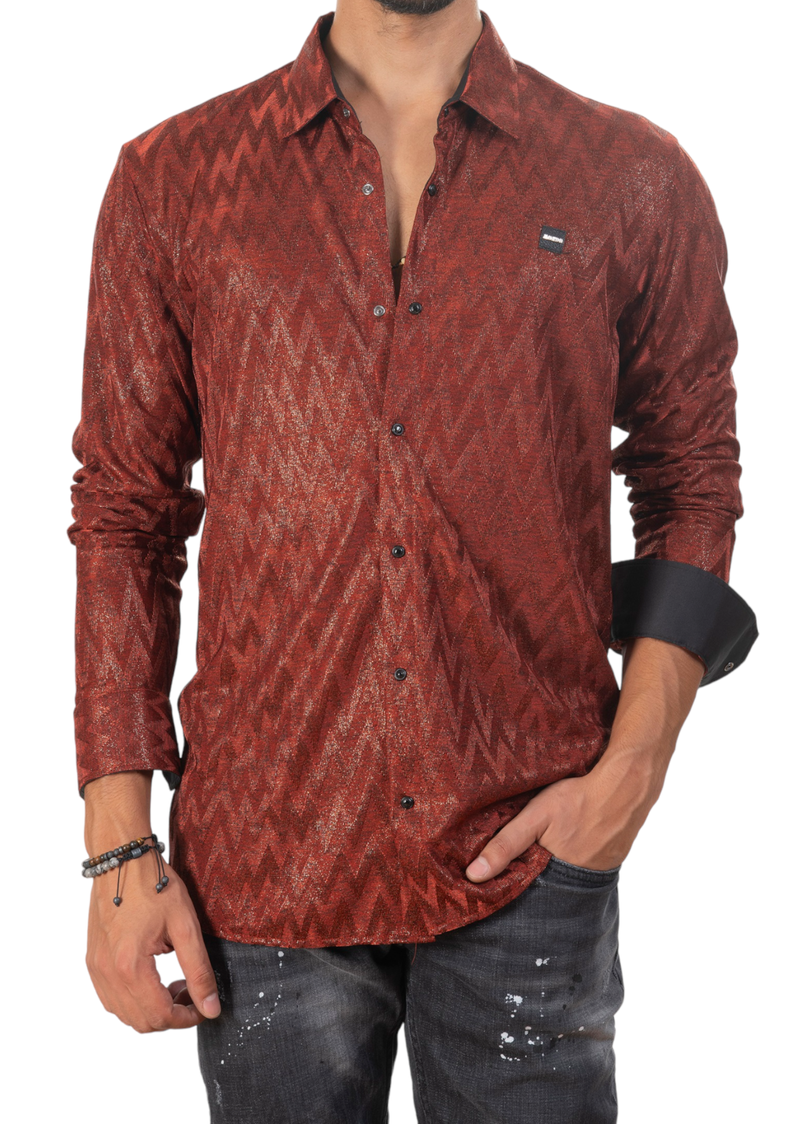 Chimney Red Knit Jacquard Shirt