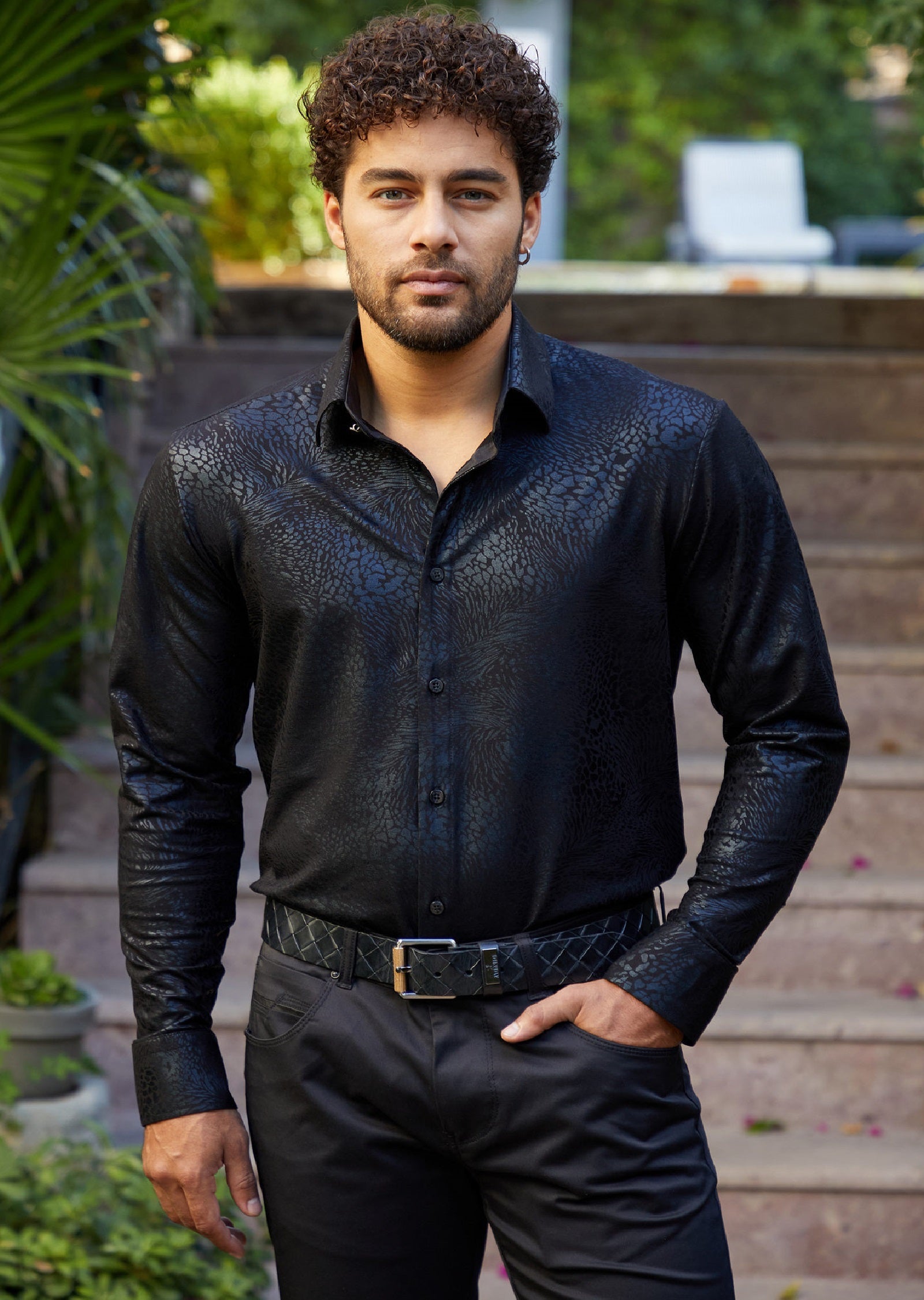 Black Swirl Leopard Knit Shirt