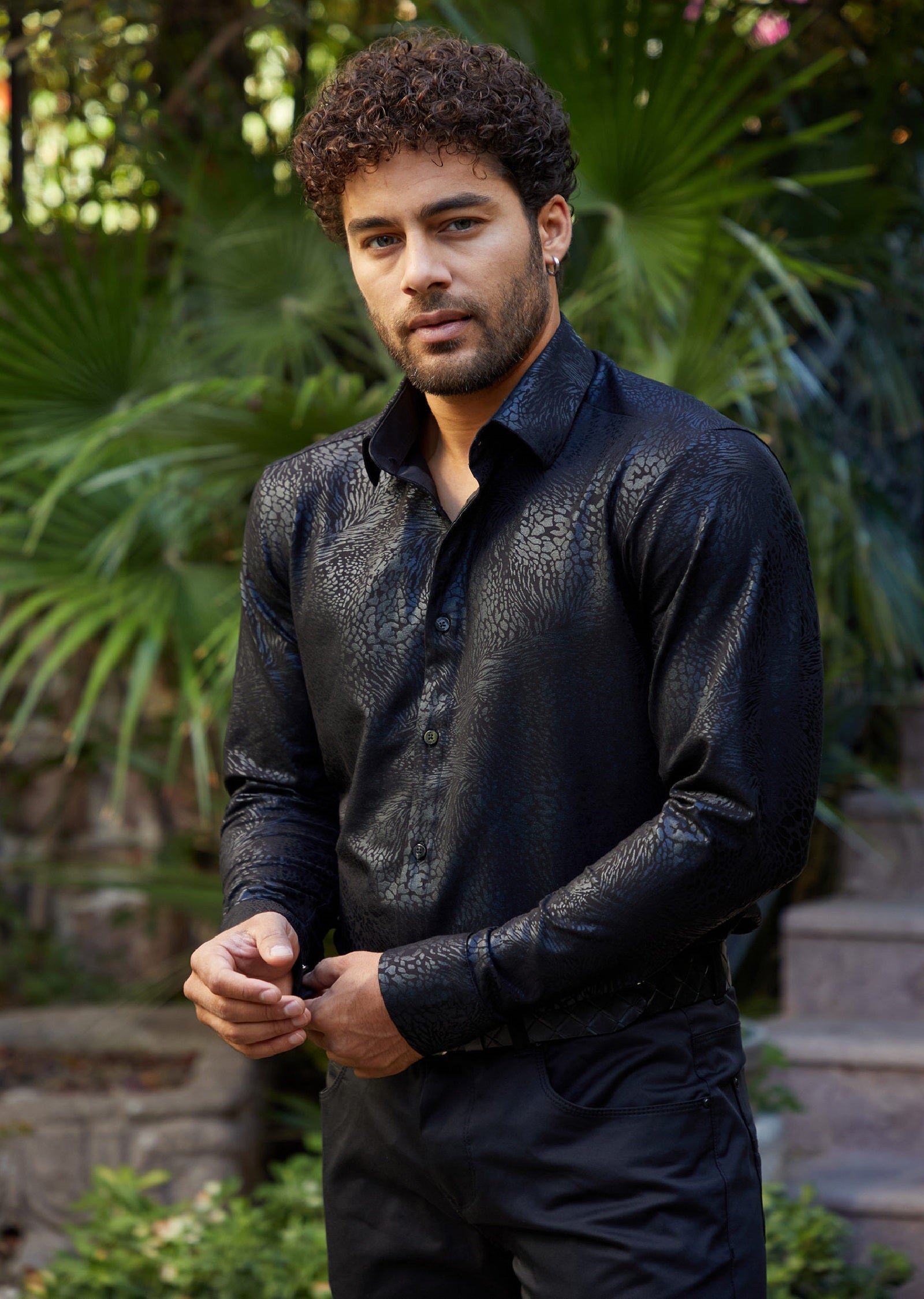 Black Swirl Leopard Knit Shirt