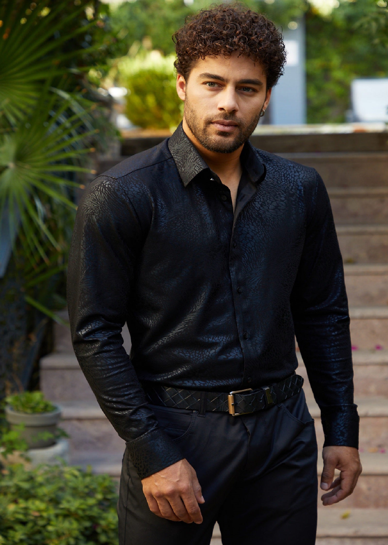 Black Swirl Leopard Knit Shirt