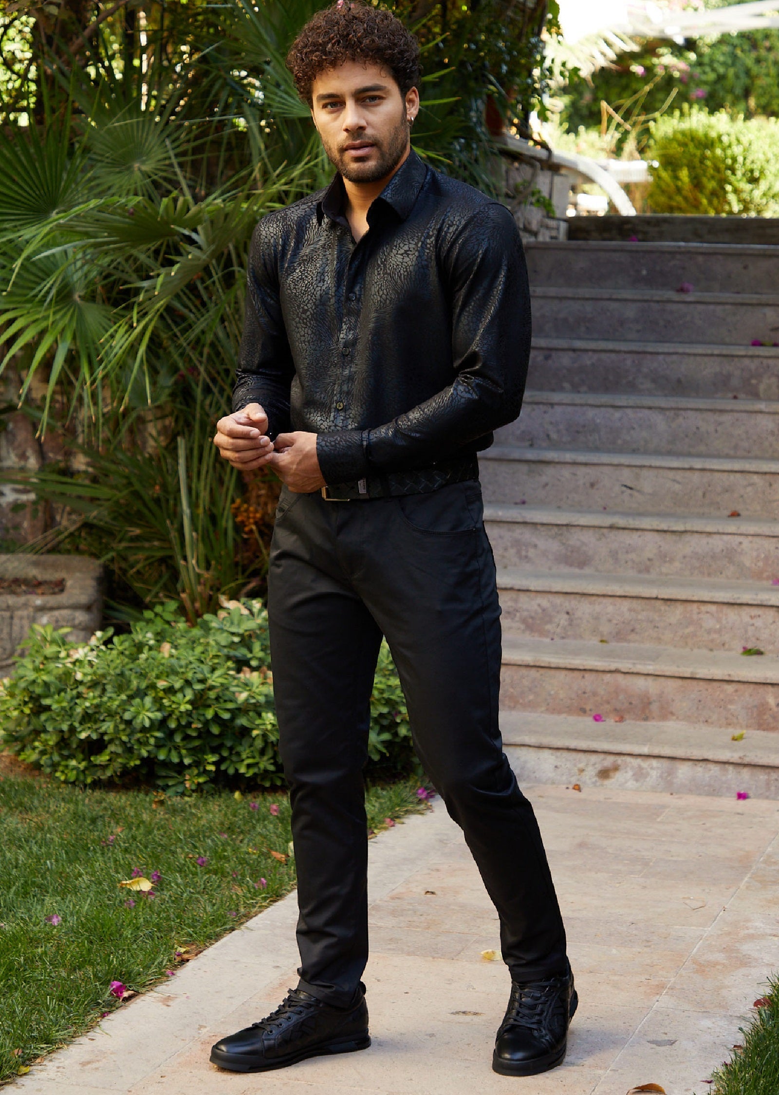 Black Swirl Leopard Knit Shirt