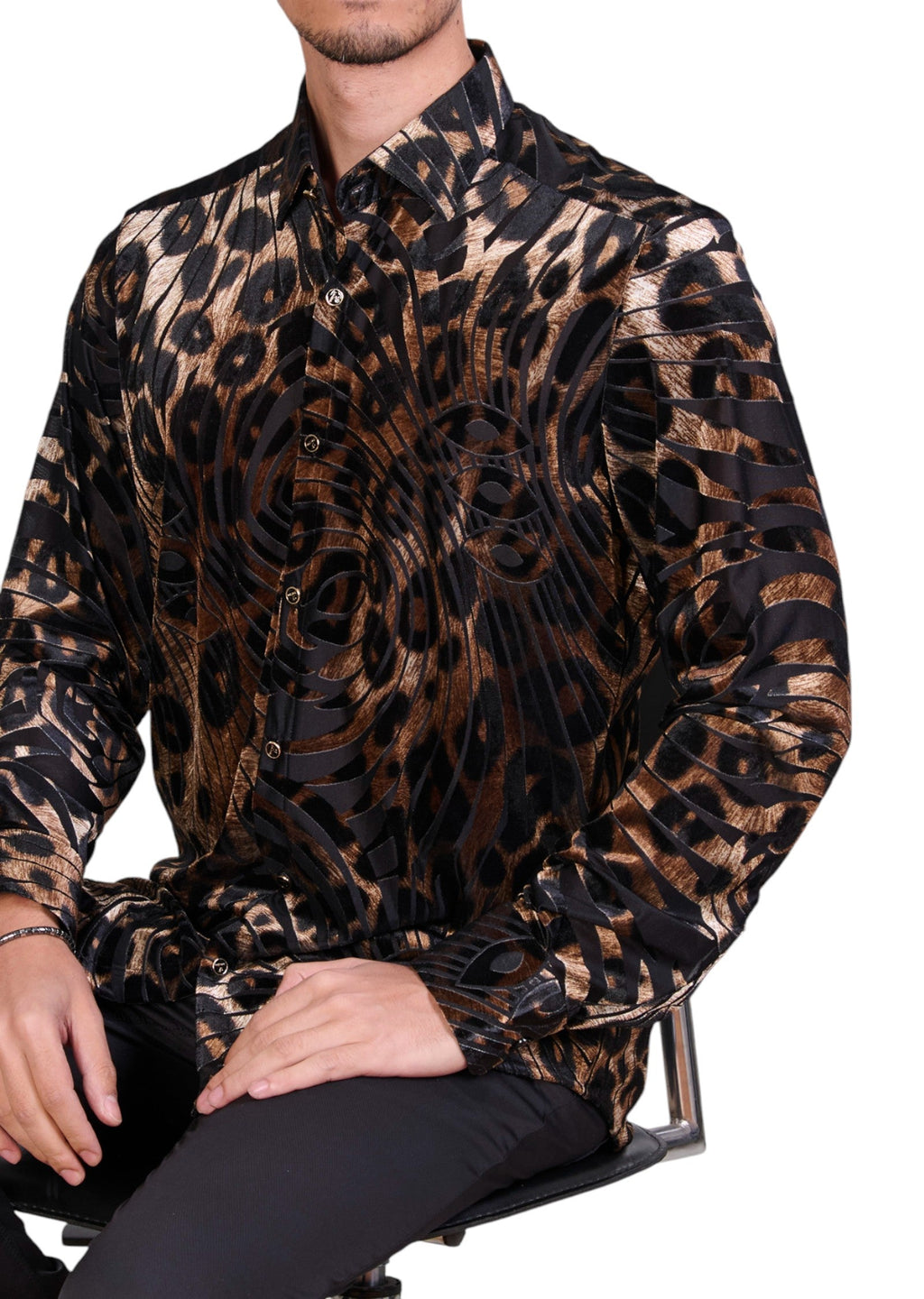 Black Gold Leopard Velvet Shirt