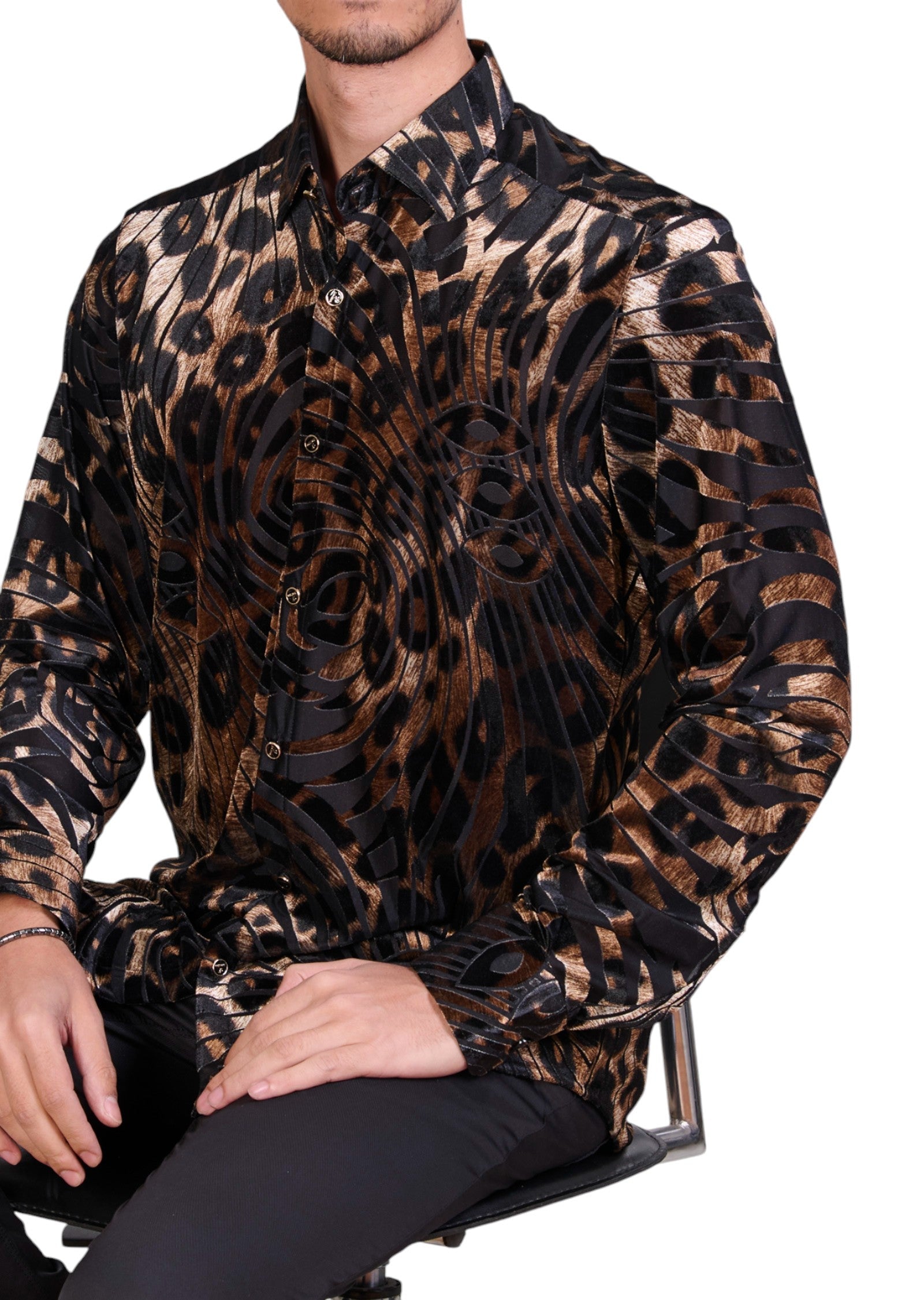 Black Gold Leopard Velvet Shirt