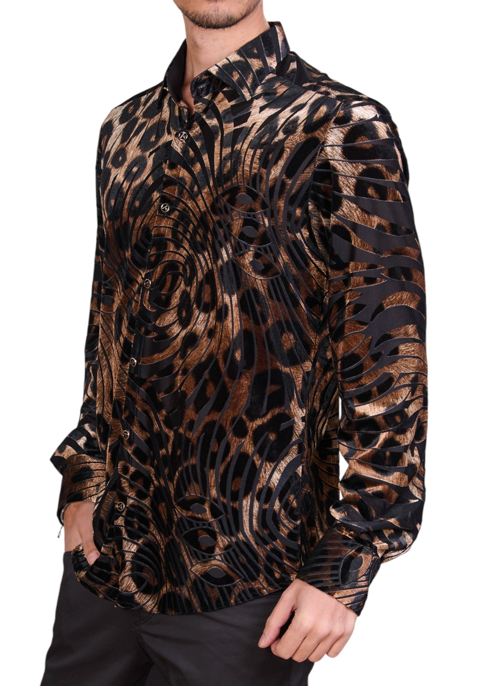 Black Gold Leopard Velvet Shirt