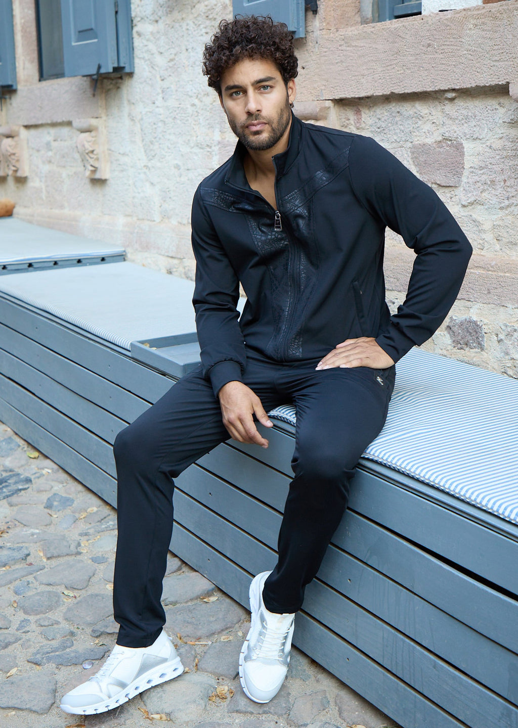 Black Contrast Print Tech 2-pcs Tracksuit