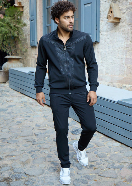 Black Contrast Print Tech 2-pcs Tracksuit