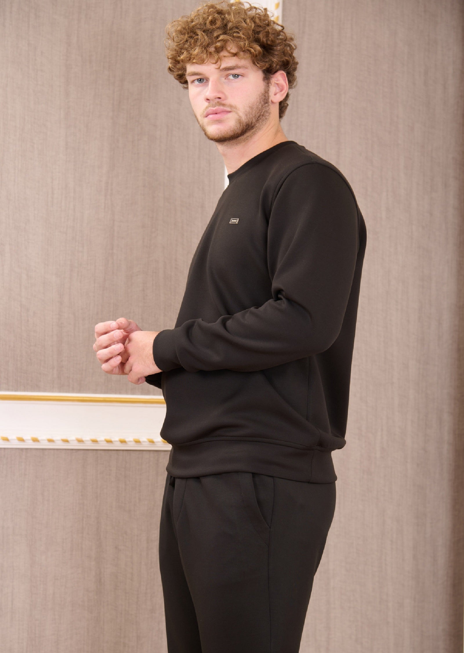 Black Crewneck Interlock 2-pcs Tracksuit
